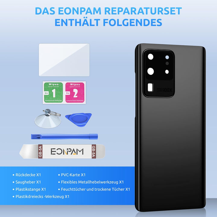 Eonpam Akkudeckel für Samsung Galaxy S20 Ultra G988 Rückseite Glas Backcover Ersatz Reparatur Set mi