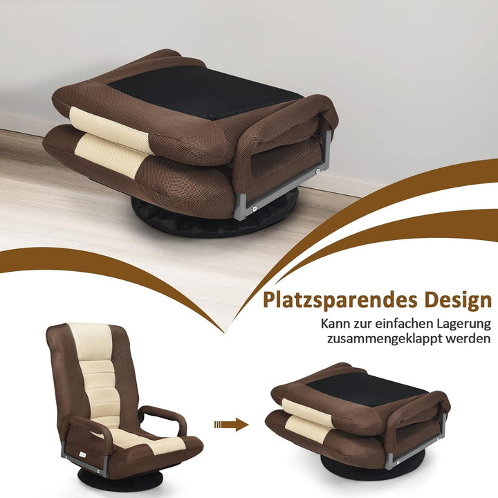 RELAX4LIFE Bodenstuhl Klappbar, Bodensessel mit 7-Fach Verstellbarer Rückenlehne &amp; 360° drehbarem So