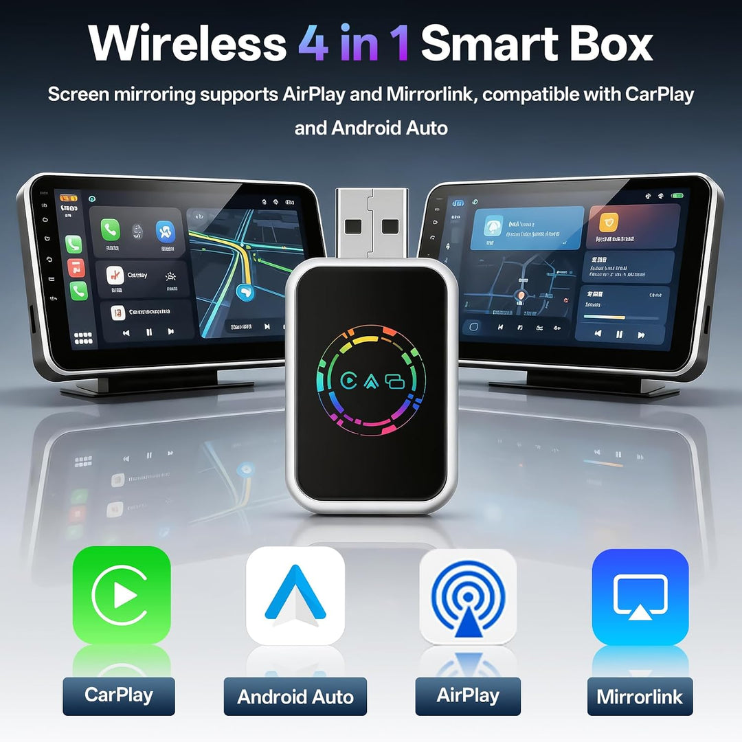 4 in 1 CarPlay Wireless Adapter, Kabelgebunden zu Kabellos für CarPlay & Android Auto, mit MirrorLin