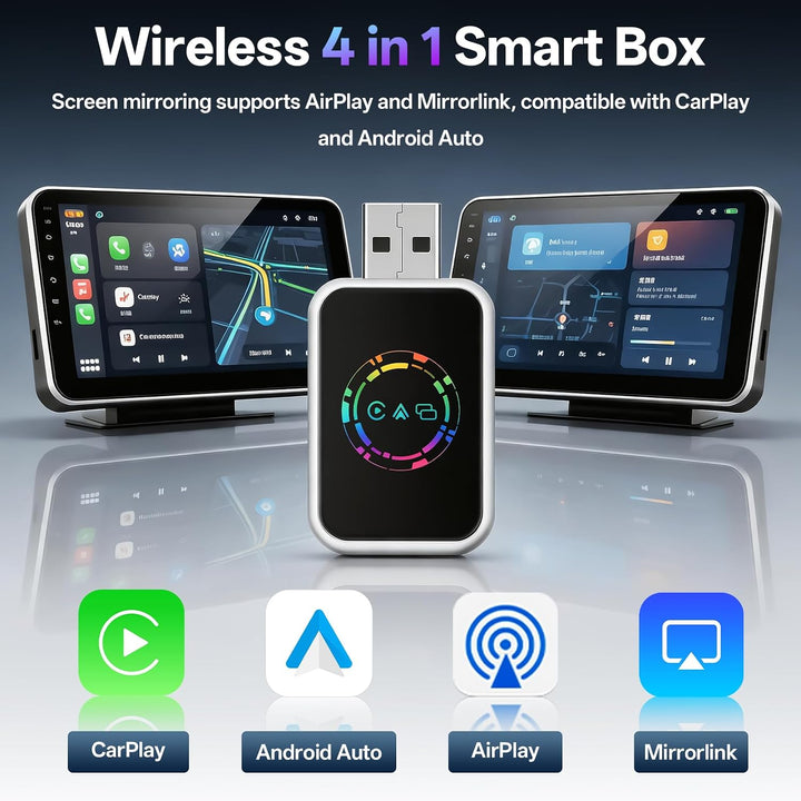 4 in 1 CarPlay Wireless Adapter, Kabelgebunden zu Kabellos für CarPlay & Android Auto, mit MirrorLin