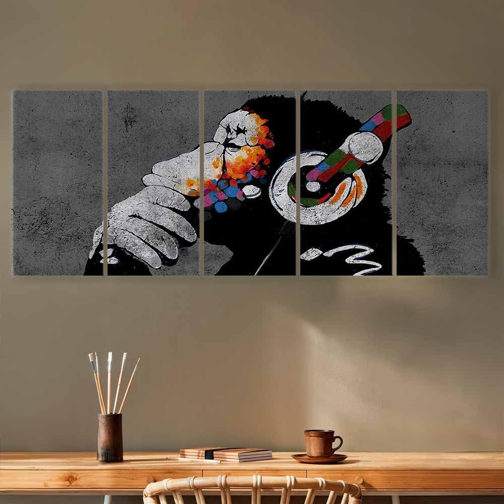 murando - Akustikbild DJ Affe 150x60 cm 5 tlg Bilder Akustikschaum Schallschutz Kunst Akustikpaneele