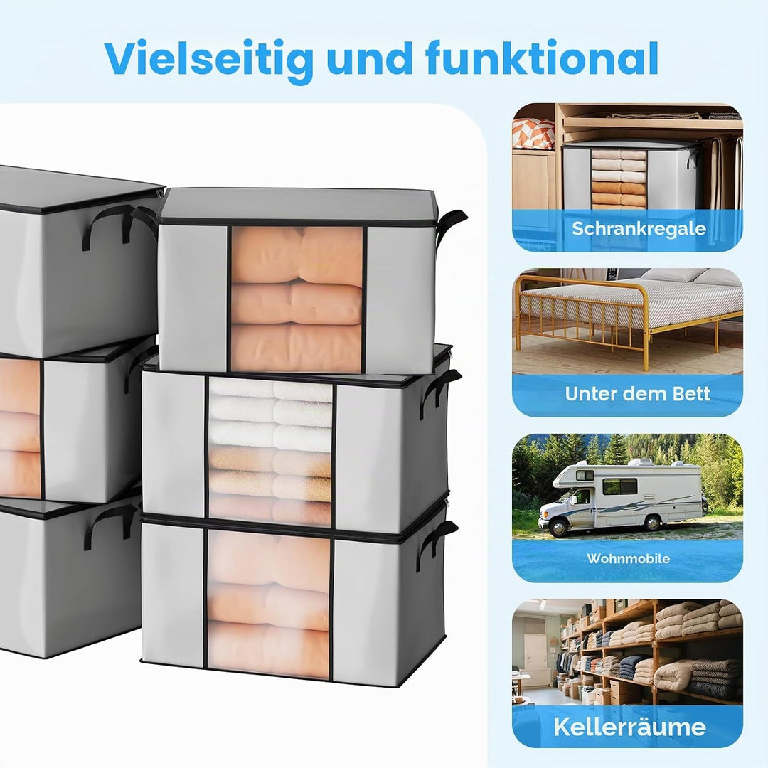 Oak &amp; Tea 90L Aufbewahrungstaschen 6 Stück Grosses Kleideraufbewahrungsboxen mit Deckel und Reissver