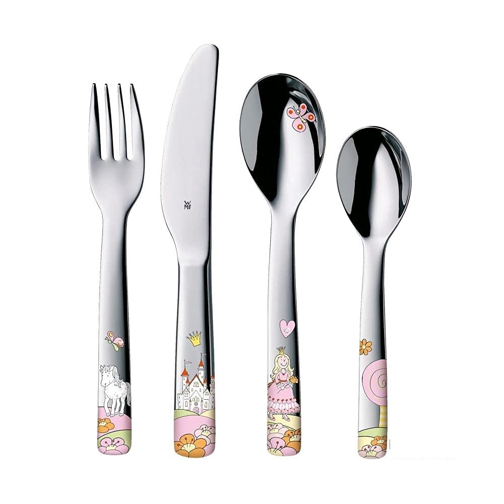WMF Prinzessin Anneli Kinderbesteck Set 4-teilig, Kinderbesteck Mädchen Edelstahl, Kinderbesteck ab