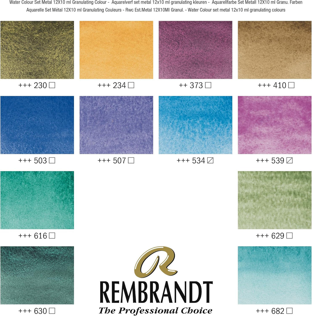 Rembrandt Watercolour Metal Granulating Set of 12 x 10ml Tubes