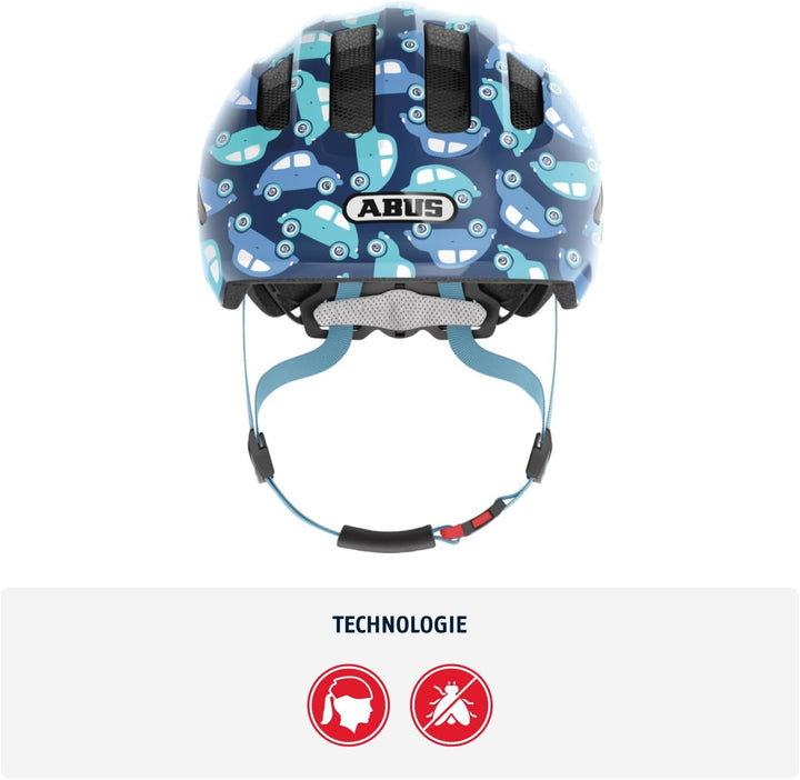 ABUS Kinderhelm Smiley 3.0 LED - Fahrradhelm mit Licht - tiefe Passform & Platz für einen Zopf - für