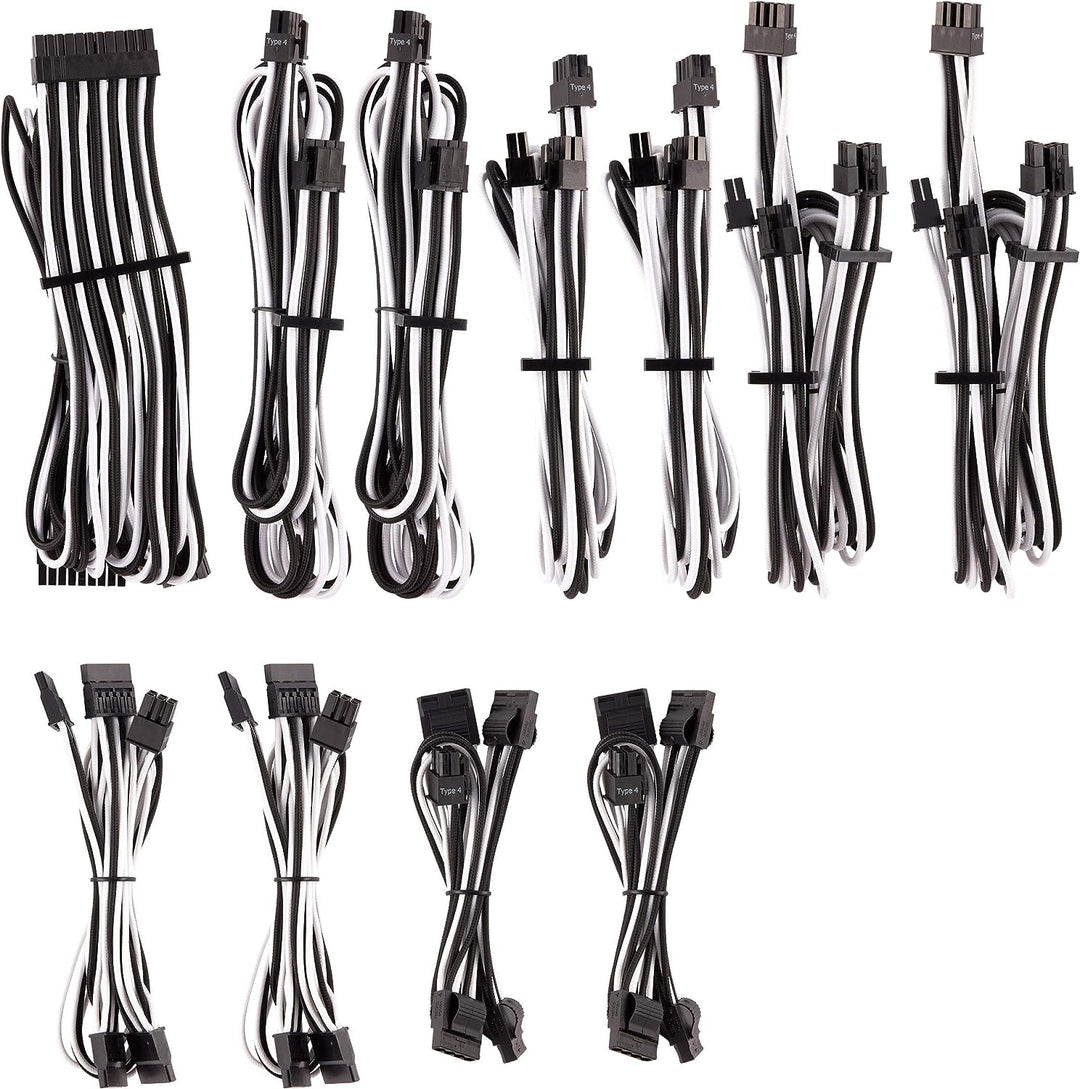 Corsair Premium Sleeved Netzteil Pro-Kabel-Set Typ4 (Generation 4-Serie) Weiss/Schwarz Pro-Set Weiss