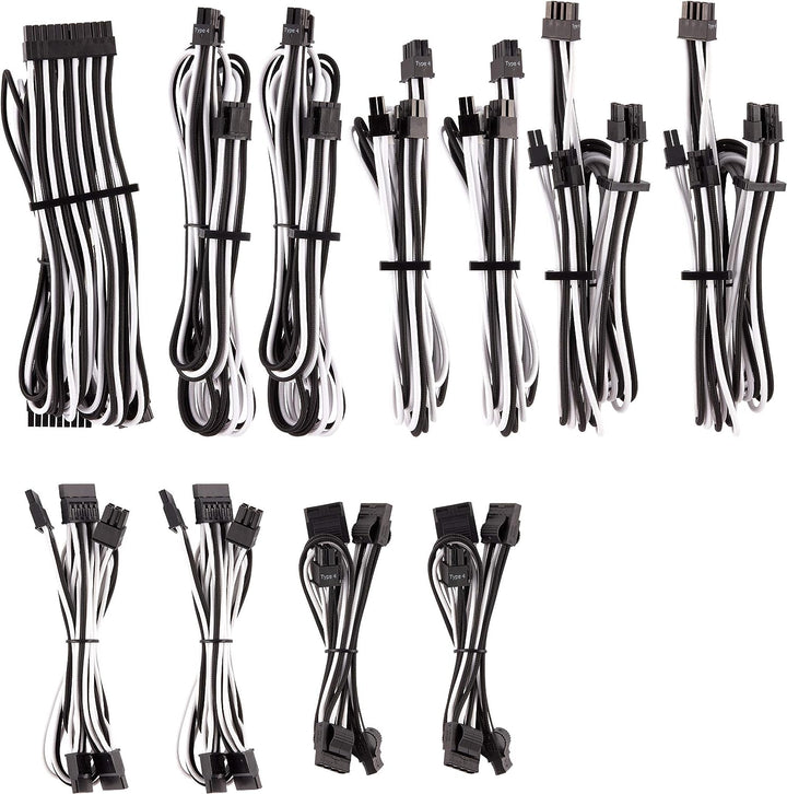 Corsair Premium Sleeved Netzteil Pro-Kabel-Set Typ4 (Generation 4-Serie) Weiss/Schwarz Pro-Set Weiss