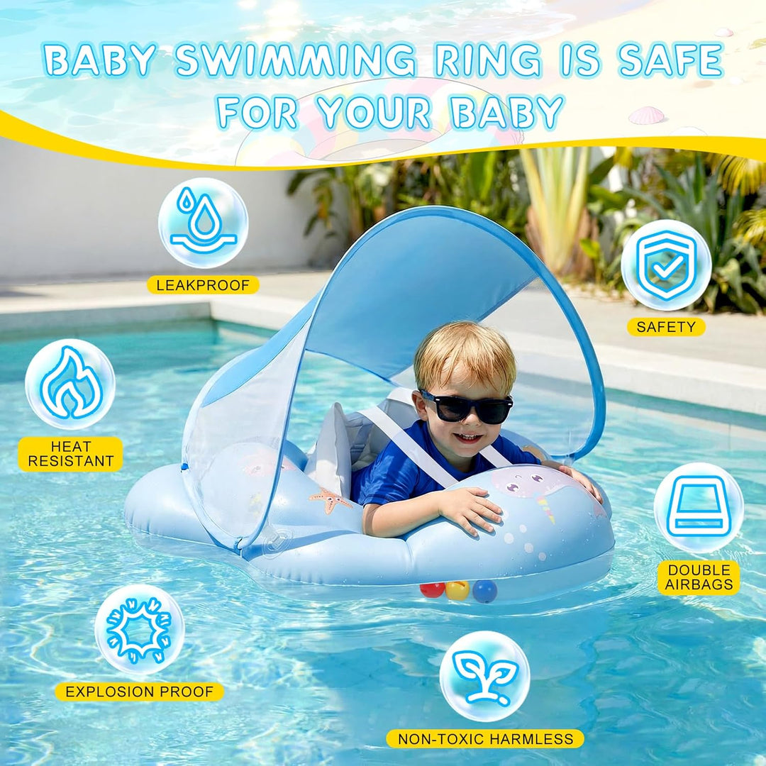 Schwimmring Baby mit abnehmbarem Sonnenschutz Mit Glocke Baby Float Schwimmsitz Kinderbecken Schwimm