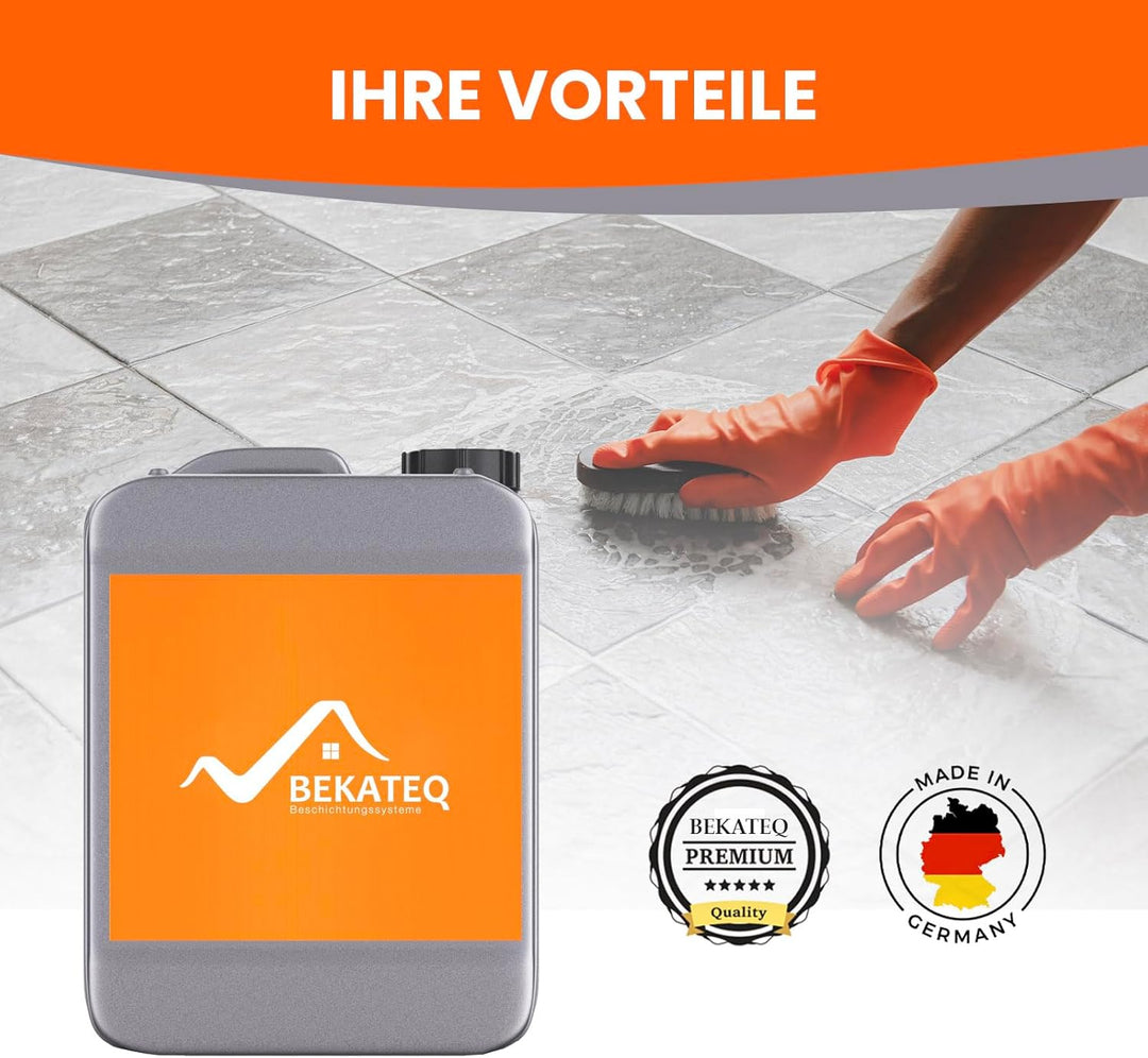 Fliesenreiniger Konzentrat 5l + Bürste + Fasertuch - Steinreiniger innen &amp; aussen Betonreiniger, Bau
