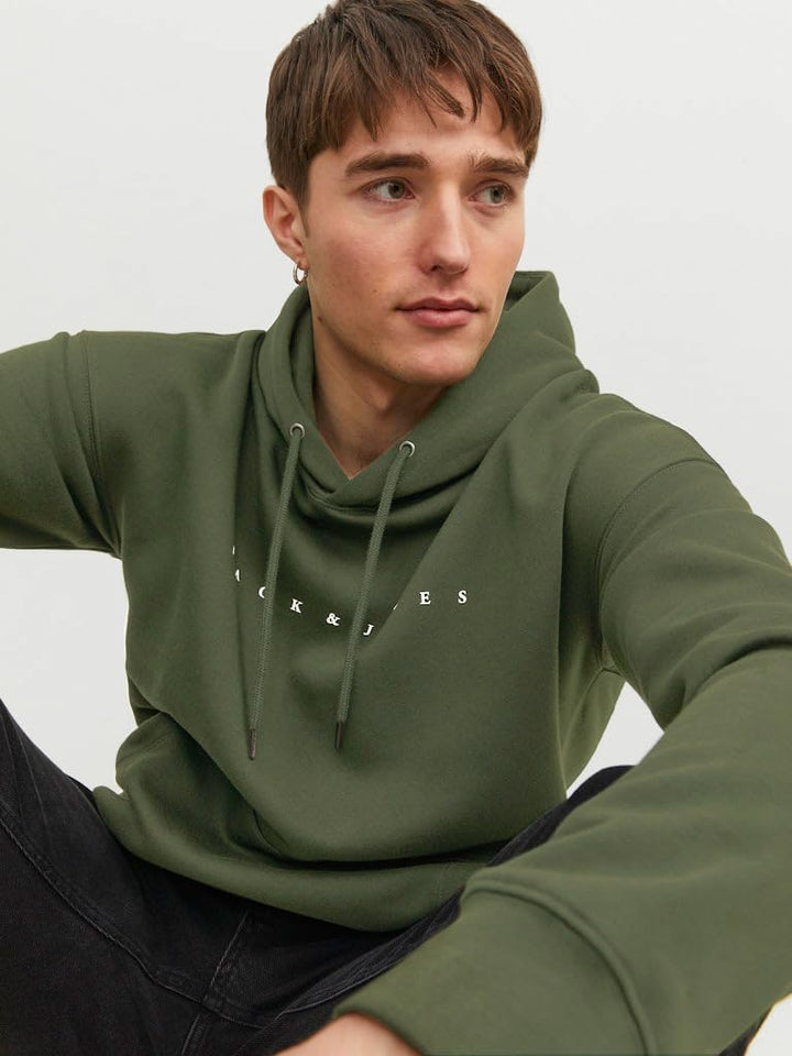 JACK & JONES Herren Hoodie Kapuzenpullover JJESTAR JJ Sweat Hood - Relaxed Fit XS Dusty Olive, XS Du