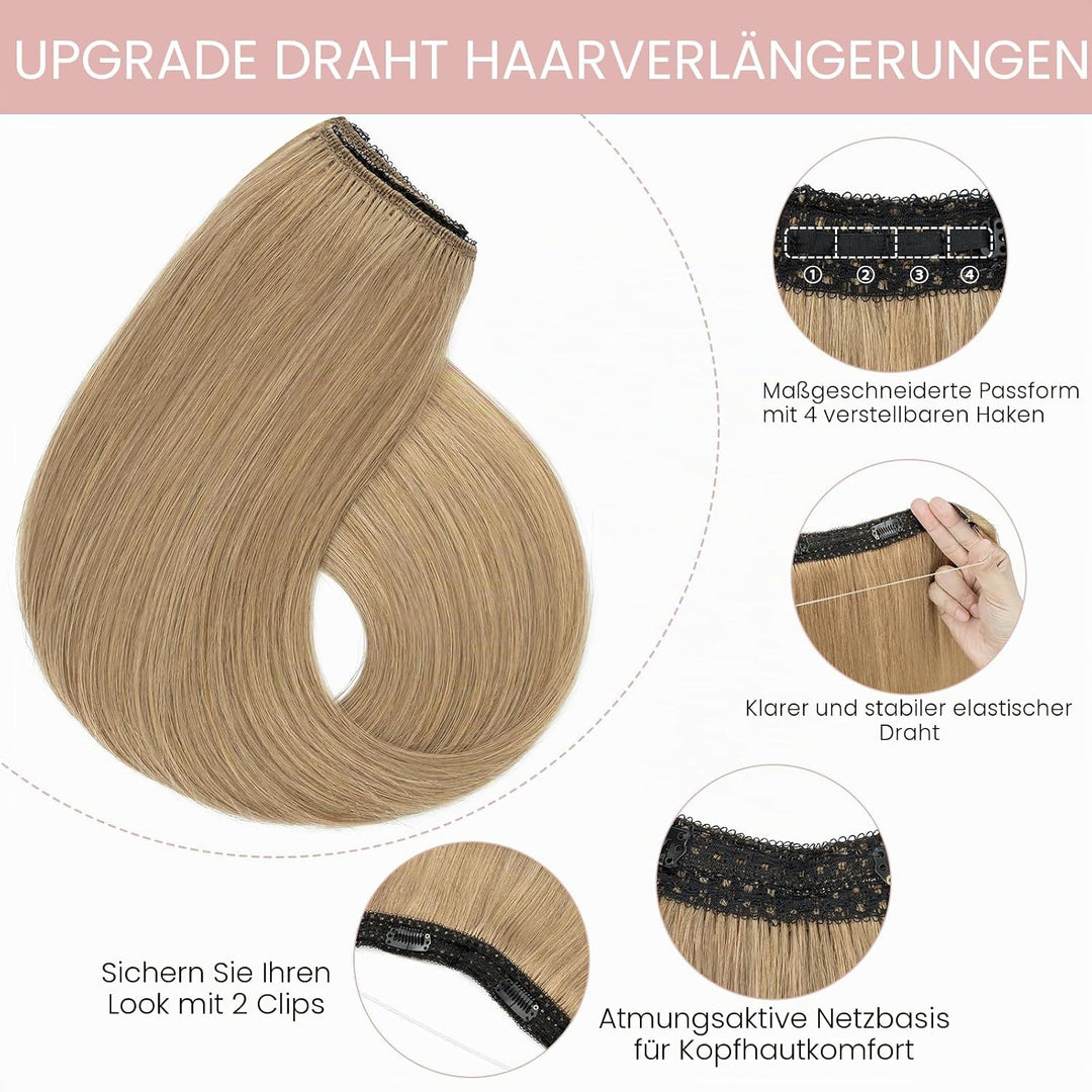 Extensions Echthaar mit transparenter Schnur, Silk-co Wire in Extensions Dunkelblond 55g, Secrets Ha