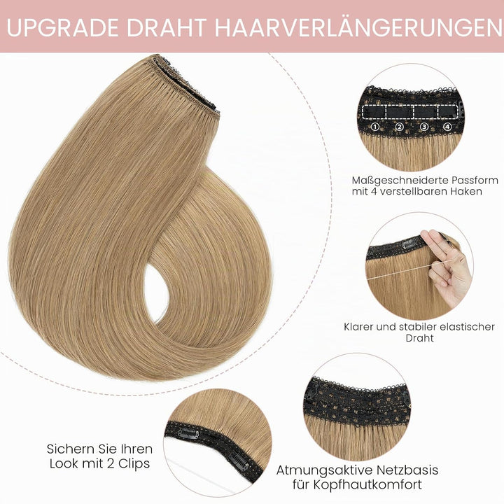Extensions Echthaar mit transparenter Schnur, Silk-co Wire in Extensions Dunkelblond 55g, Secrets Ha