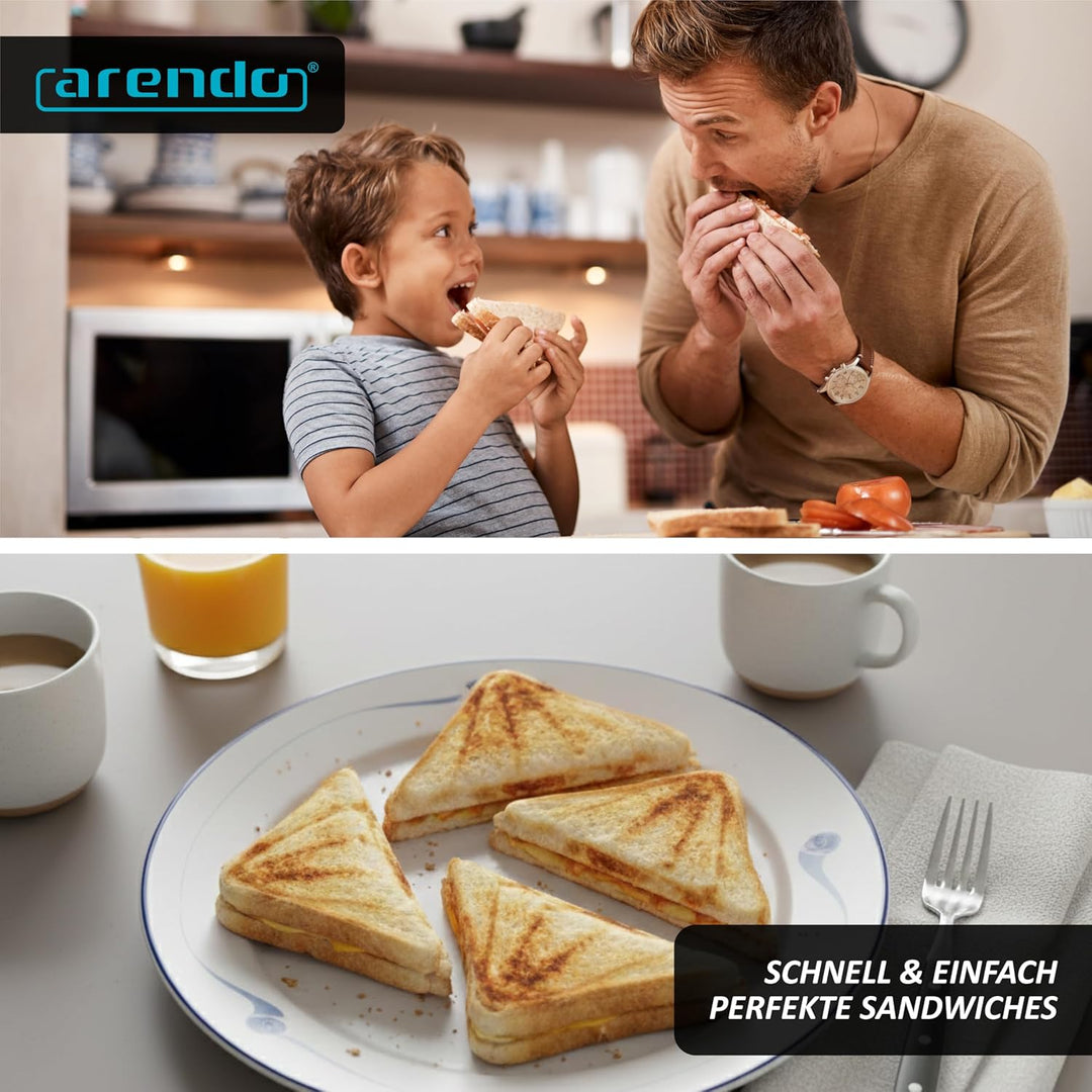 Arendo - Sandwichmaker mit Antihaftbeschichtung – 900 W - automatische Temperaturregelung – Sicherhe