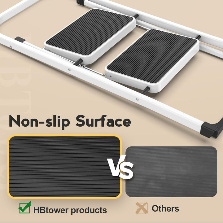 HBTower 2-Stufen-Leiter, Trittleiter mit Anti-Rutsch-Pedal, Tragbare Robuste Leiter mit Handläufen,