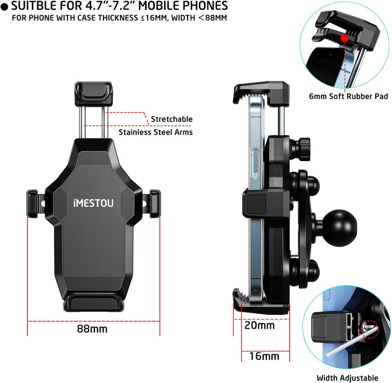 iMESTOU Motorrad Gabelschaft Handyhalterung, Anti-Vibration 1“ Kugel Handyhalterung mit Anti-Diebsta