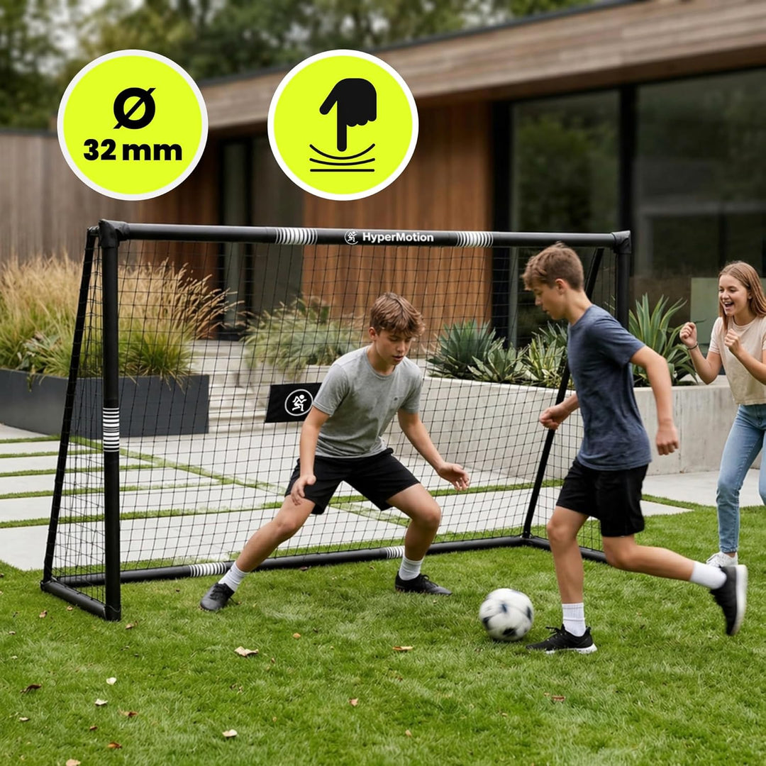 HyperMotion Fussballtor für Garten und Freizeit, Rahmen aus Legiertem Stahl mit Netz, Schwarz, 240 ×