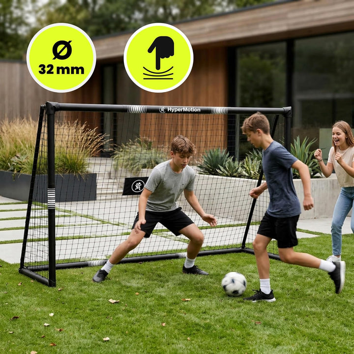 HyperMotion Fussballtor für Garten und Freizeit, Rahmen aus Legiertem Stahl mit Netz, Schwarz, 240 ×