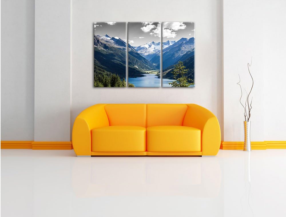 Pixxprint ruhiger See in Berglandschaft als Leinwandbild/Grösse: 3 Teilig (120x80 cm) cm/Wandbild/Ku