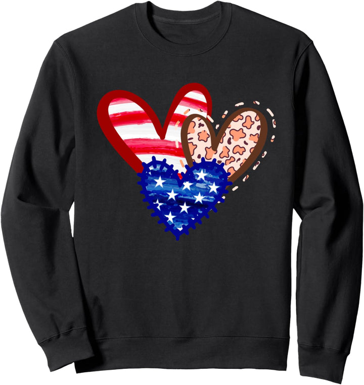 American Flag Hearts 4th of July Cute Graphic Sweatshirt