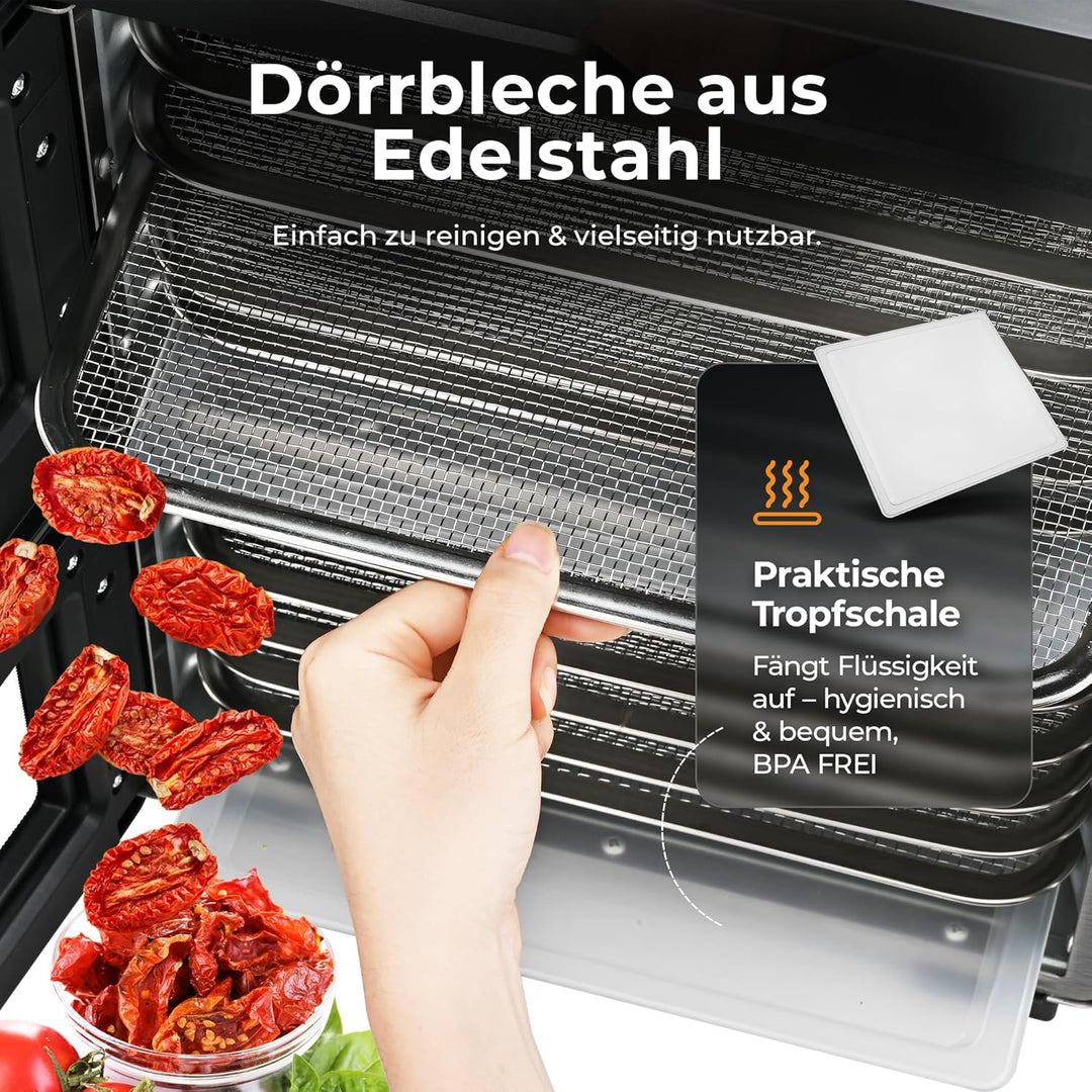 Balter Dörrautomat Edelstahl, Dörrgerät mit 10 Einlegefächern, BPA-frei, 700W, 8400 cm² Dörrfläche,