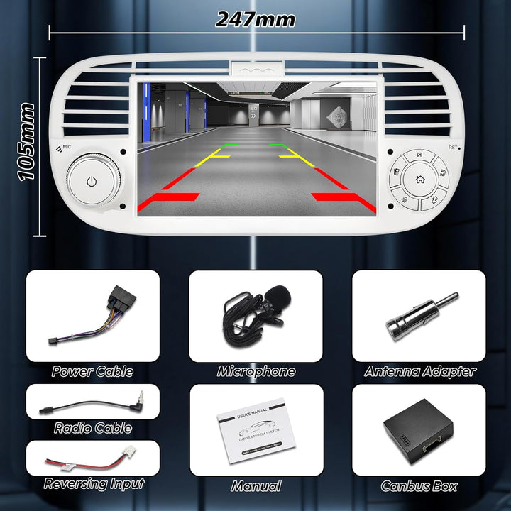Autoradio mit Bildschirm für FIAT 500 (2007-2015) | Integriertes drahtloses CarPlay & Android Auto |