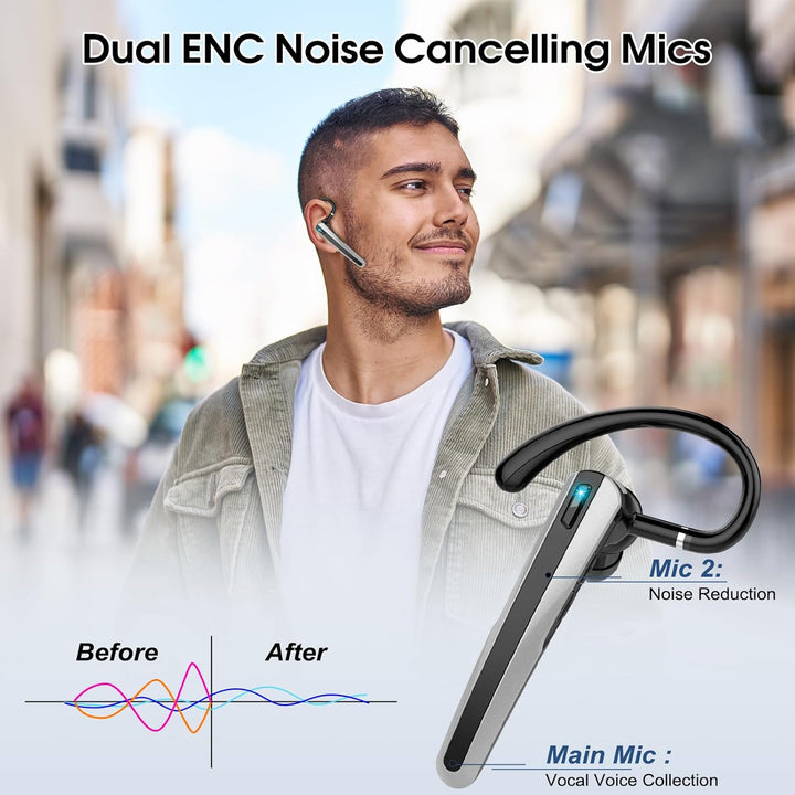 V5.3 Bluetooth Headset, Headset Kabellos Freisprech mit ENC Dual Geräuschunterdrückung Mic, 120 Std