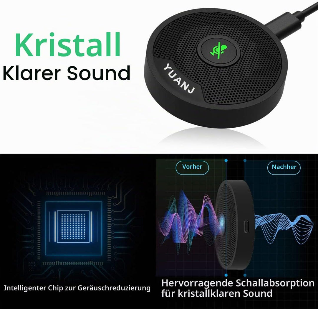 YUANJ USB Mikrofon PC für Konferenz, Konferenzmikrofon 360º Spracherkennung Plug &amp; Play, PC Tischmik