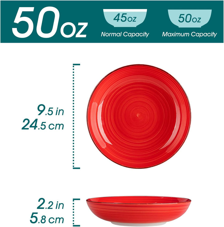 vancasso Suppenschalen Steingut, Bonita Suppenteller 6er Set 1500ml, Pastateller, Spaghetti Tieftell