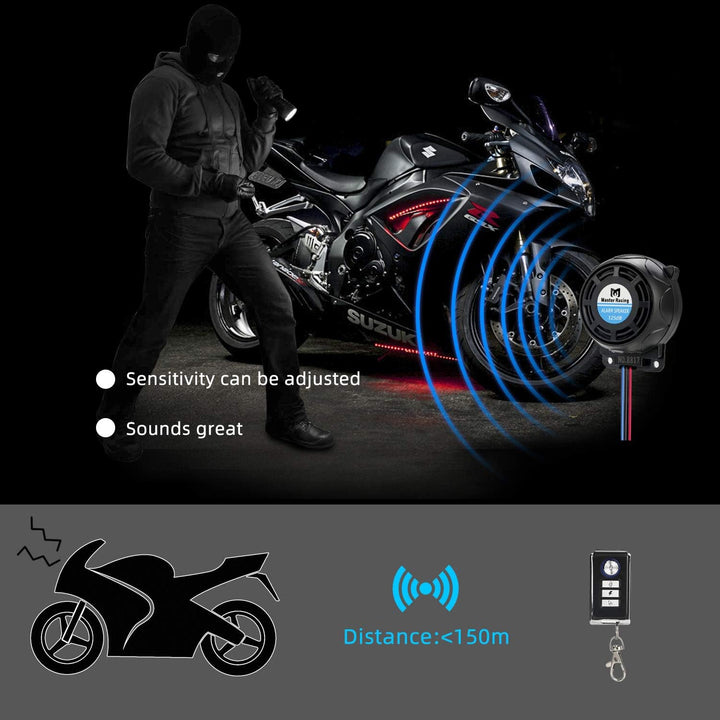 Rupse Motorrad Alarmanlage, Alarm mit 2 Fernbedienung Wasserdicht Diebstahlsicherung Einstellbare Em