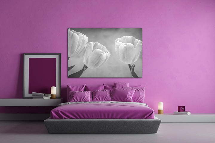 deyoli Rosafarbene Tulpen Effekt: Schwarz/Weiss Format: 100x70 als Leinwandbild, Motiv fertig gerahm