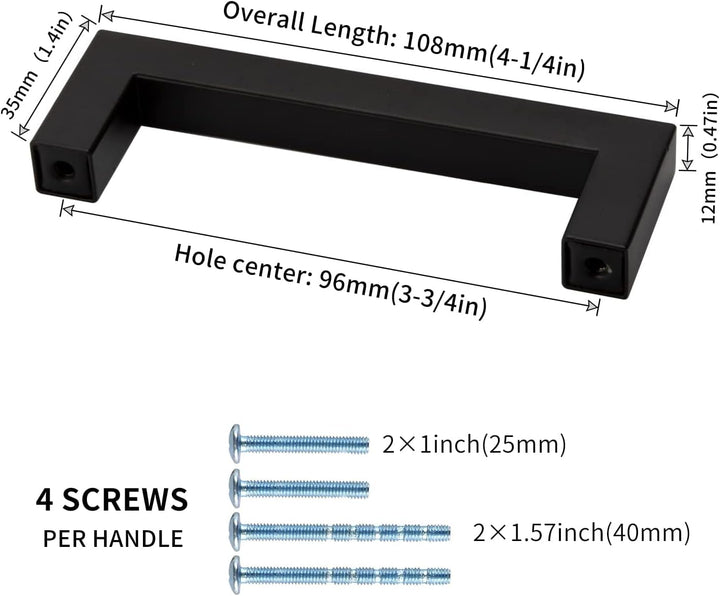 LONTAN Möbelgriffe 20 Stück Schrankgriffe Schwarz 96mm Küchengriffe Edelstahl Türgriffe Küche Eckig