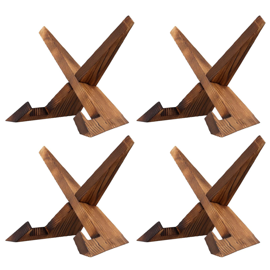 4 Stück Tellerständer Holz Fotoständer, Bilderrahmen Ständer Tellerhalter Aufsteller Holz Display St