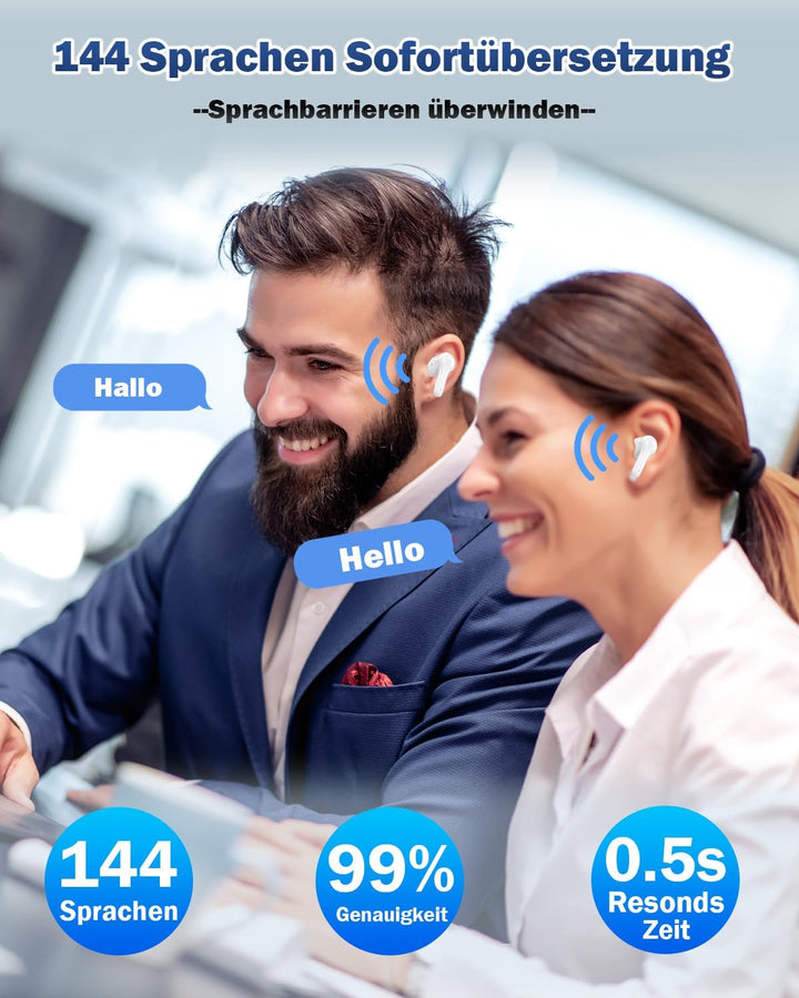 Wooask M6 Ai Kopfhörer Übersetzer, Übersetzungskopfhörer 144 Online Sprachen Übersetzer Echtzeit, 3-