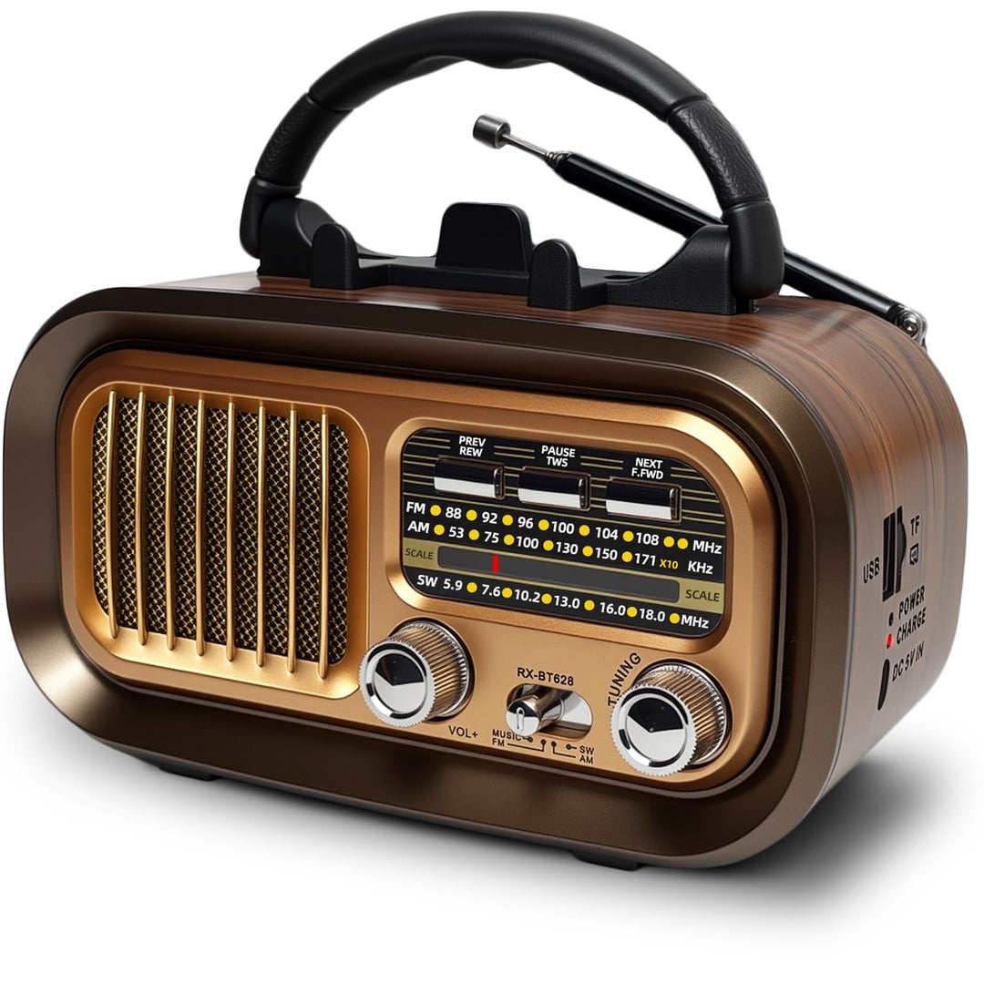 Retro Radio mit Bluetooth, AM/FM/SW Klein Radio Batteriebetrieben, Kofferradio Küchenradio Betrieben