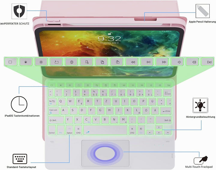 ROOFEI Hülle mit Tastatur für iPad (A16) 11.Generation 11" 2025, iPad 10. Generation 10.9" 2022-7 Fa