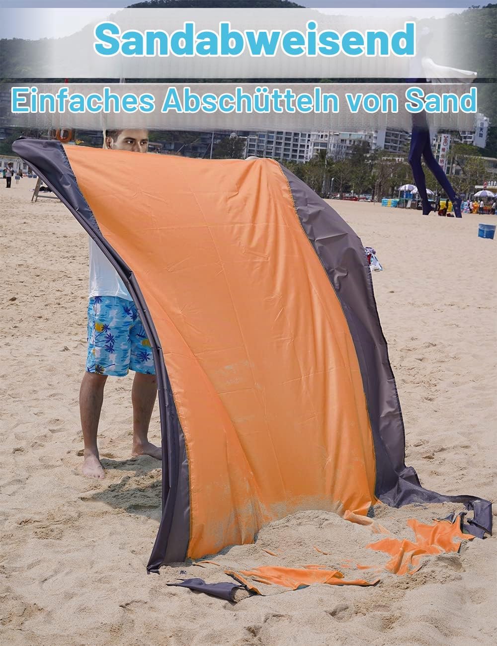 Stranddecke Super Gross 275cm x 300cm für Strandurlaub Reisen Camping, Leicht und Tragbar, Schnelltr
