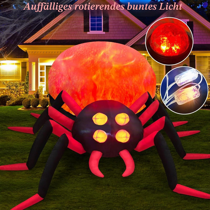 244 cm riesige aufblasbare Halloween-Spinne für den Aussenbereich mit rotierendem LED-Flammenlicht a