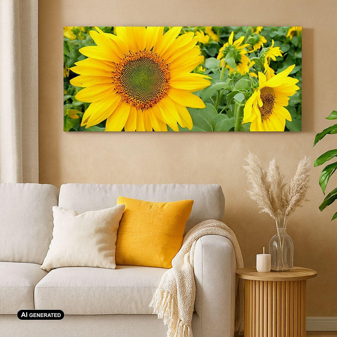 Wandbilder Dekoration Wohnzimmer Wolken Sonnenblumen Plantagen Panorama Bilder auf Leinwand 120x50cm