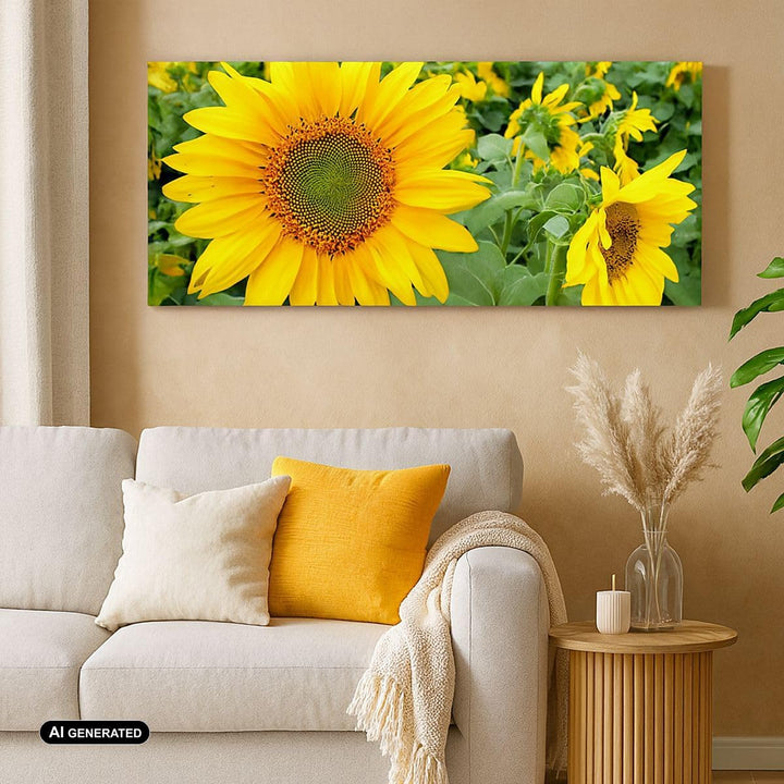 Wandbilder Dekoration Wohnzimmer Wolken Sonnenblumen Plantagen Panorama Bilder auf Leinwand 120x50cm