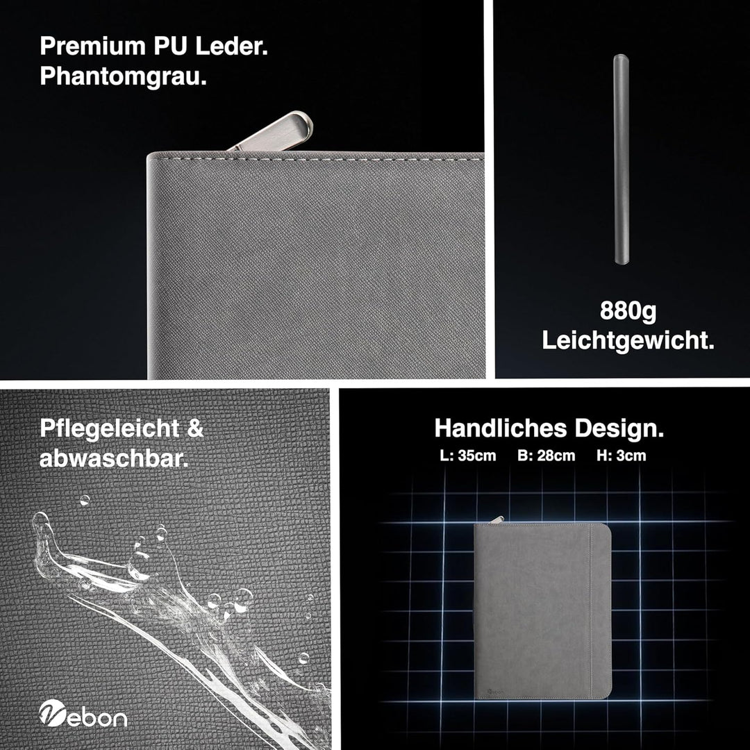 Vebon® Schreibmappe Ringbuch A4"Paris" I Reissverschluss + Klemmbrett I Konferenzmappe + Laptoptasch