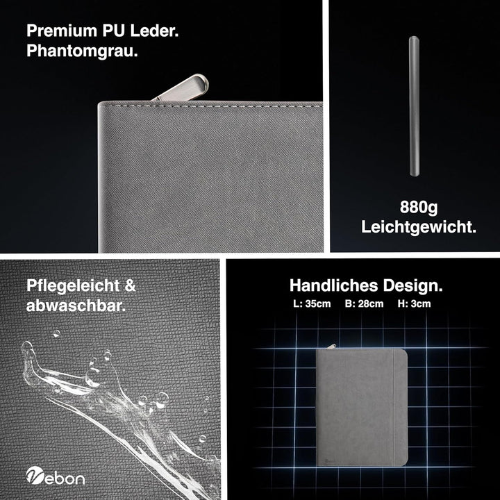 Vebon® Schreibmappe Ringbuch A4"Paris" I Reissverschluss + Klemmbrett I Konferenzmappe + Laptoptasch