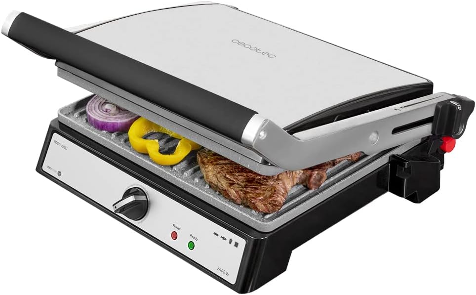 Cecotec Rock'nGrill 2400 UltraRapid Elektrogrill. 2400 W, RockStone-Steinverkleidung, 180º-Öffnung u