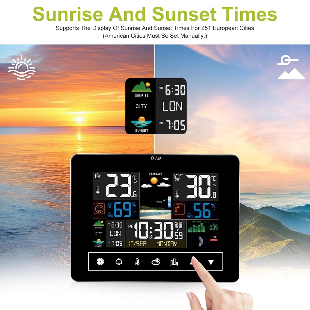 Wetterstation Funk Mit Aussensensor,Farbdisplay,60M Übertragungsentfernung,Funkwetterstation Mit Wet