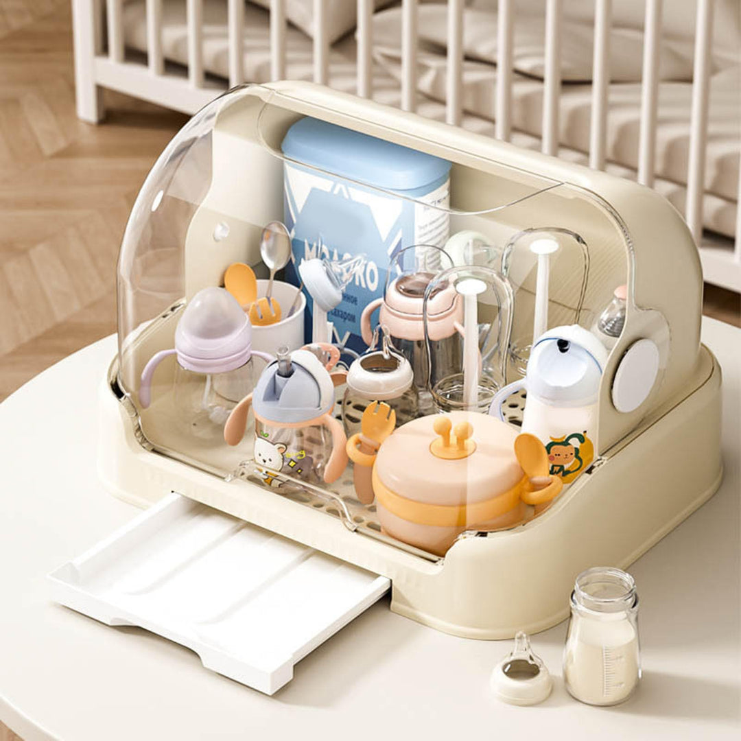 2025 Babyflaschen-Organizer mit staubdichter Abdeckung und abnehmbarer Ablaufschale, staubdichtes, t