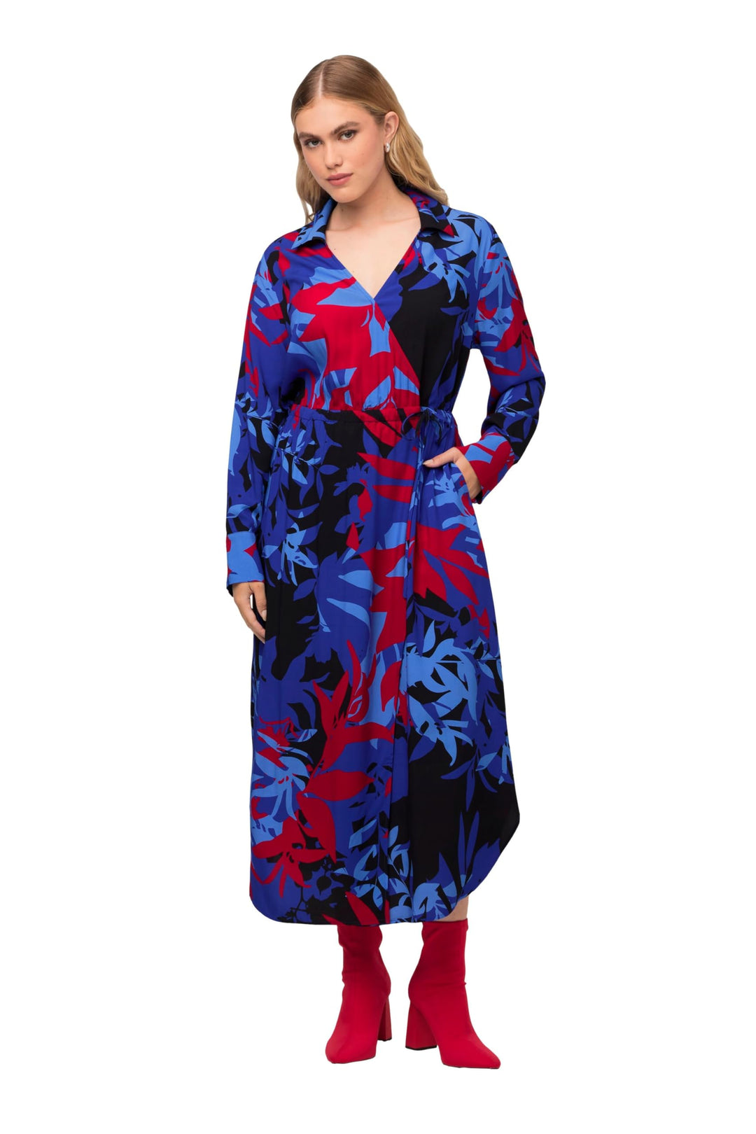 Ulla Popken Damen Blumendruck Kleider 50-52 Titan Blau, 50-52 Titan Blau