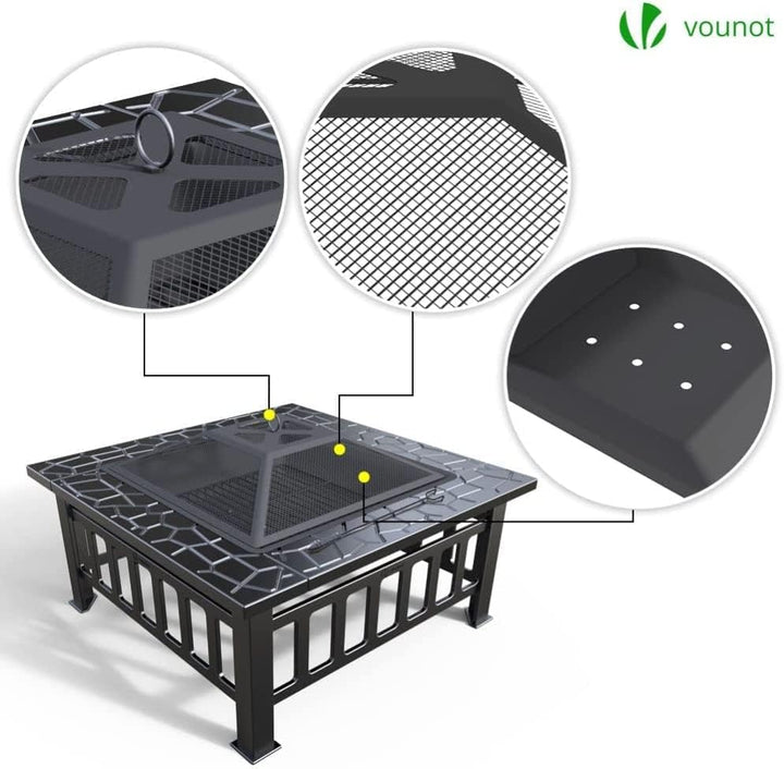 VOUNOT Feuerschale mit Funkenschutz und Grillrost, Feuerstelle Feuerkorb für Garden Terrasse Heizung