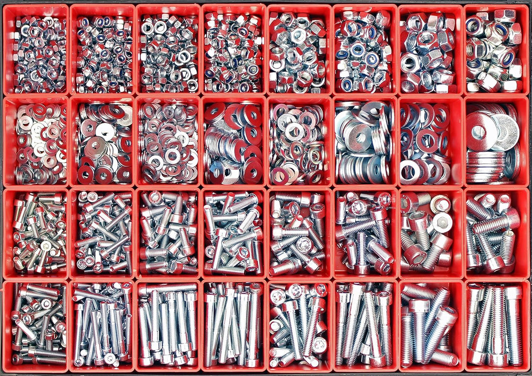 Grosses Schrauben-Sortiment DIN 912 Zylinderkopf M4/M5/M6/M8 Stahl verzinkt 8.8 (DIN912+934+985+125+