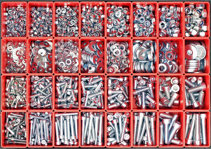 Grosses Schrauben-Sortiment DIN 912 Zylinderkopf M4/M5/M6/M8 Stahl verzinkt 8.8 (DIN912+934+985+125+