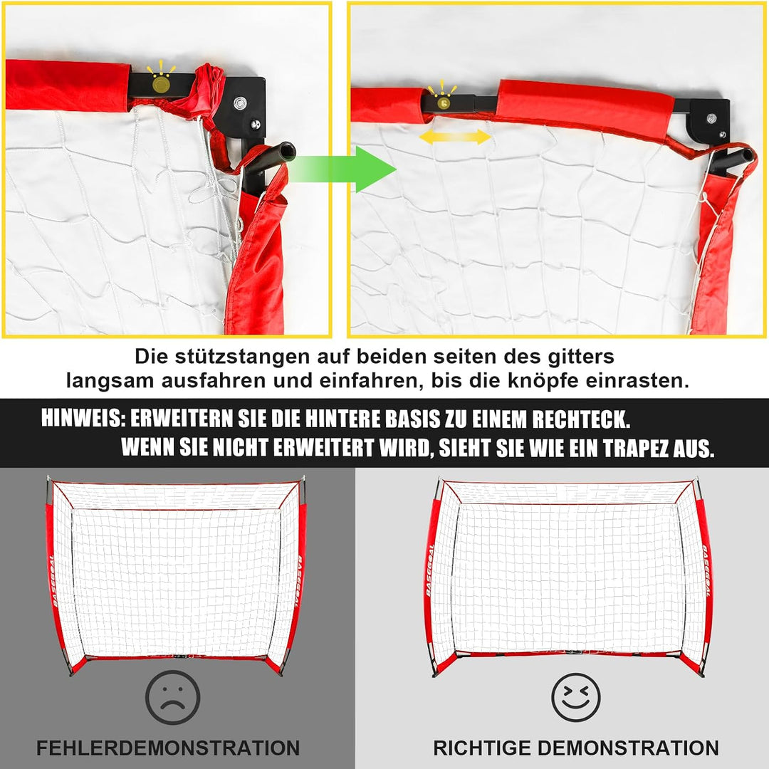 Fussballtor Outdoor [180cm/240cm/365cm], Faltbares Fussballtor Garten & Training mit Koordinationsle