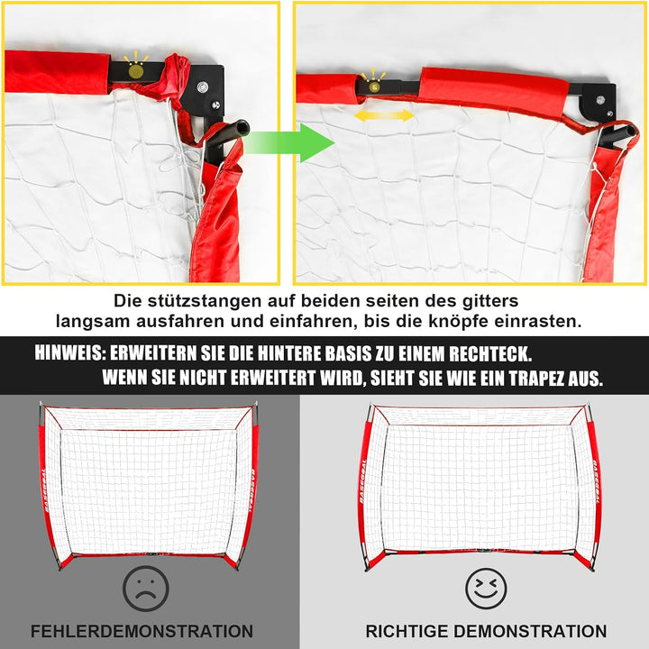 Fussballtor Outdoor [180cm/240cm/365cm], Faltbares Fussballtor Garten & Training mit Koordinationsle